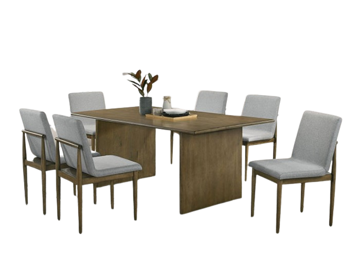Elna 7-Piece Dining Table Set – Natural Wood with Upholstered Chairs