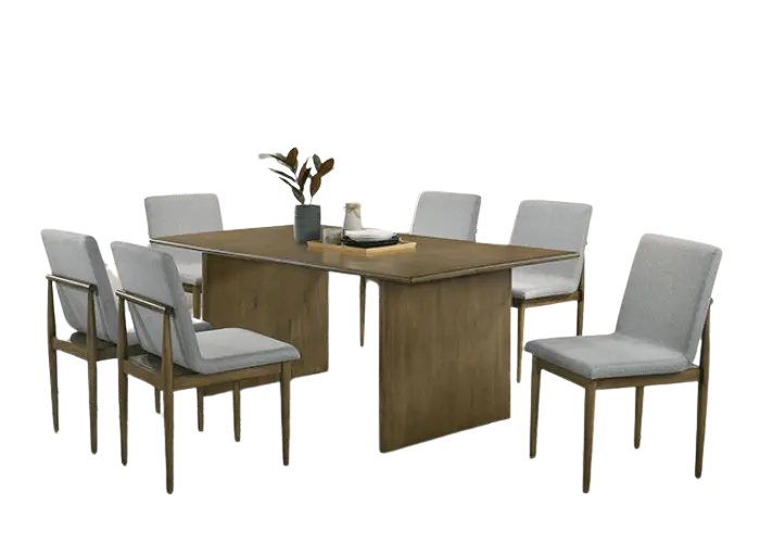 Elna 7-Piece Dining Table Set – Natural Wood with Upholstered Chairs Denmark Home