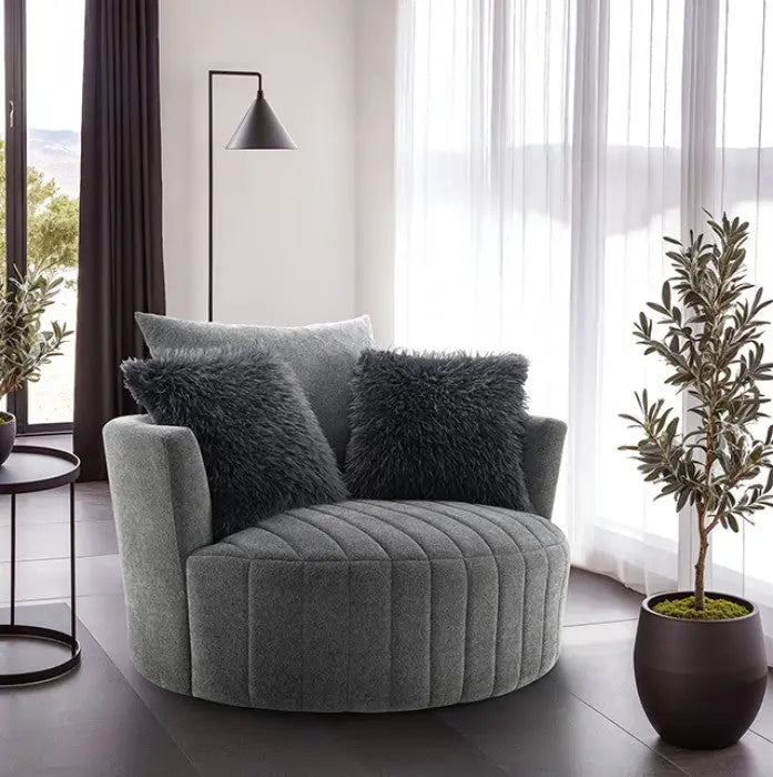 Valencia Channel Tufted Swivel Chair – Dark Gray with Vertical Tufting Denmark Home