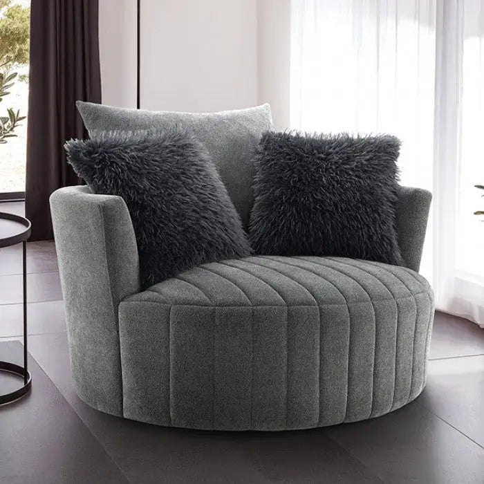 Valencia Channel Tufted Swivel Chair – Dark Gray with Vertical Tufting Denmark Home
