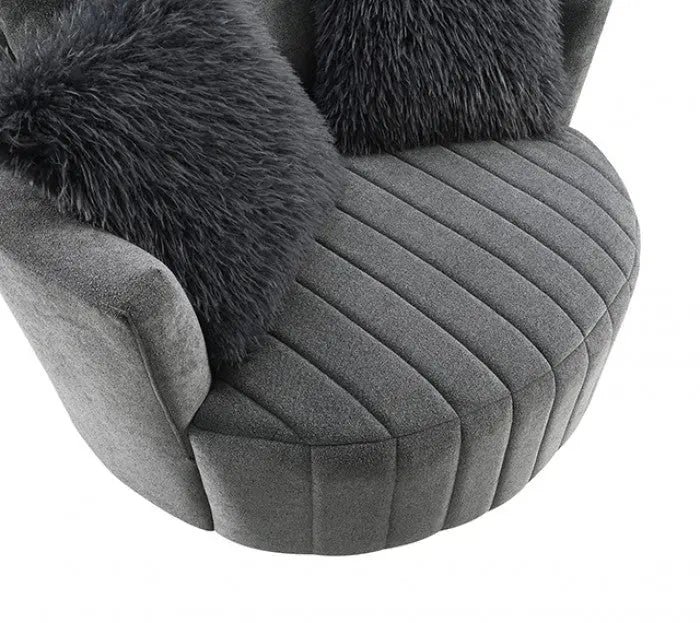 Valencia Channel Tufted Swivel Chair – Dark Gray with Vertical Tufting Denmark Home