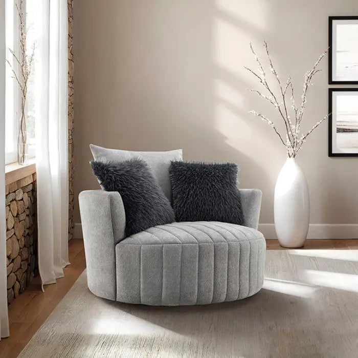 Valencia Channel Tufted Swivel Chair – Light Gray with Vertical Tufting Denmark Home