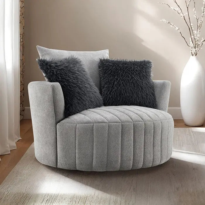 Valencia Channel Tufted Swivel Chair – Light Gray with Vertical Tufting Denmark Home