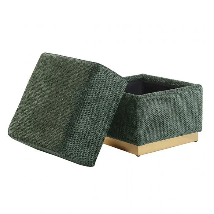 Sutton Storage Stool – Green Chenille with Gold Plinth Denmark Home