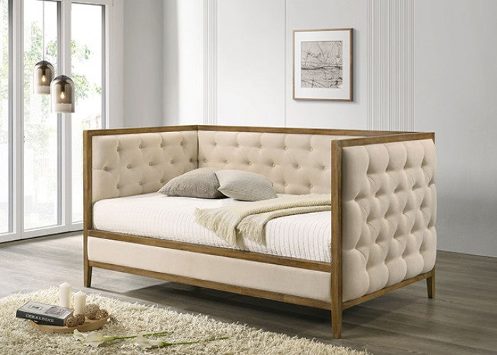 Eiken Twin Daybed – Natural Oak with Tufted Upholstery