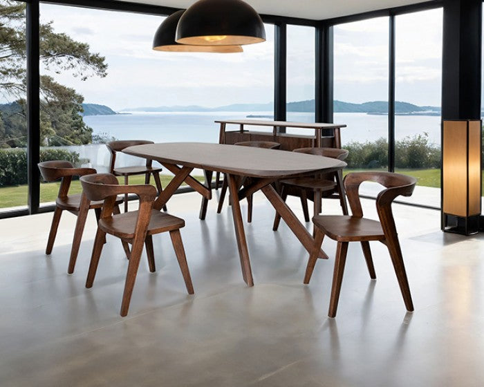 Valen Dining Table – Rich Walnut Solid Wood with Sculpted Edge Detail