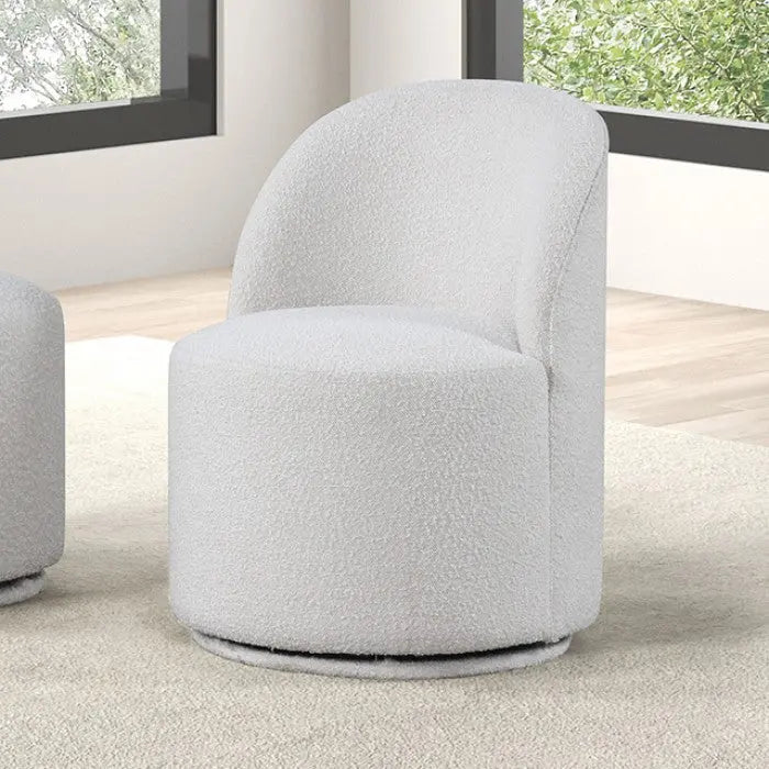 Lume Dining Swivel Chair – White Bouclé Chenille Denmark Home