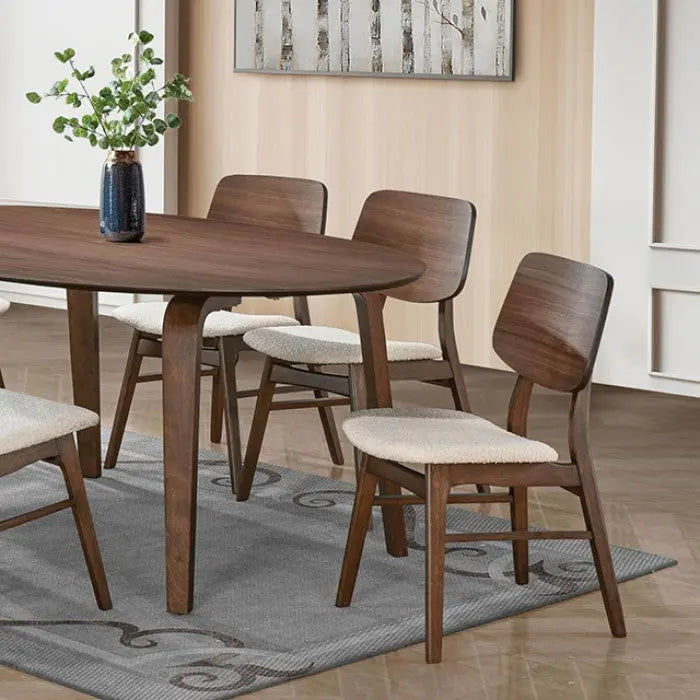 Svela Dining Table – Walnut Top with Curved Panel Back Chairs Denmark Home