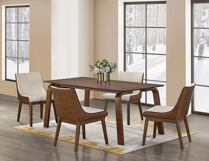 Ardene 7-Piece Dining Table Set – Walnut with Curved-Back Chairs