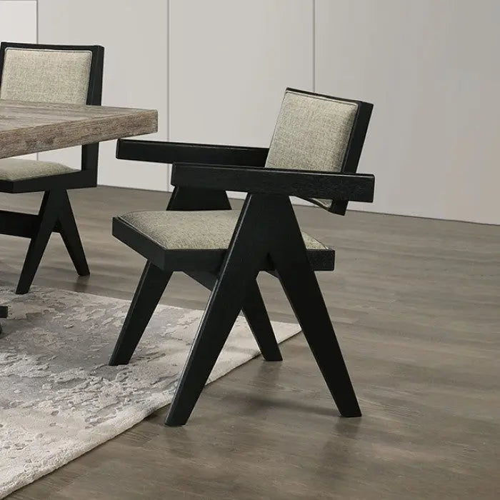 Forma Dining Arm Chair – Black Oak with Light Gray Upholstery (Set of 2) Denmark Home