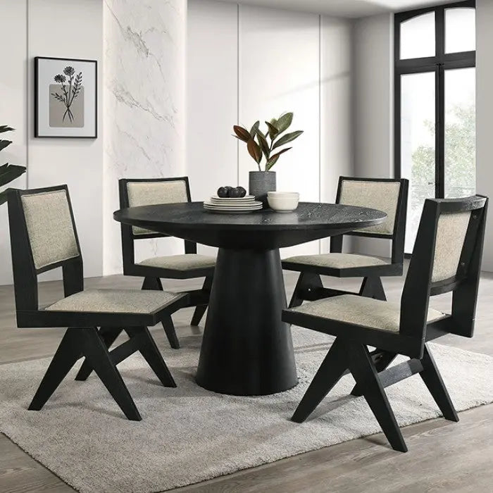 Forma 48" Round Dining Table – Black Finish with Pedestal Base Denmark Home