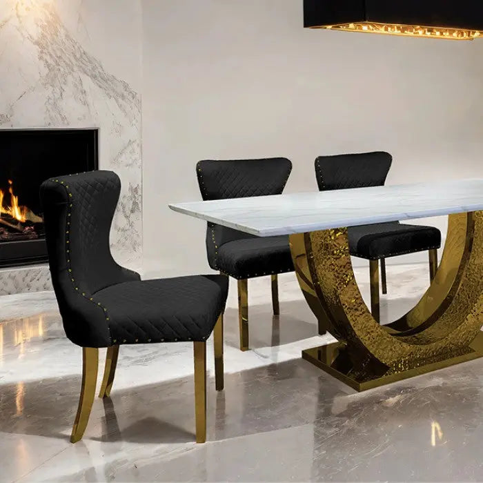 Kade Dining Table – Gold Sintered Stone with Sculptural Pedestal Base Denmark Home
