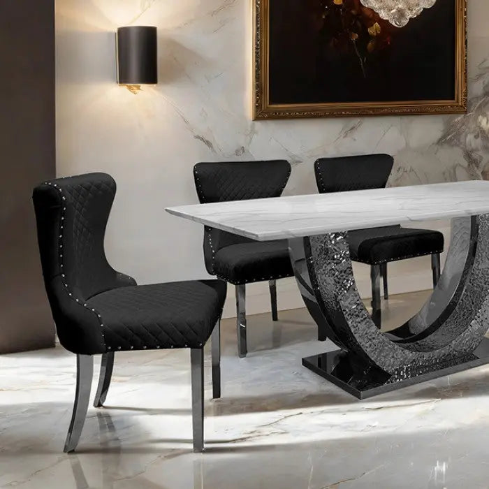 Kade Dining Table – Chrome Sintered Stone with Horseshoe Pedestal Base Denmark Home