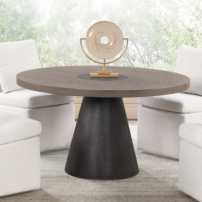 Stradaj Round Dining Table – Rustic Oak & Dark Walnut