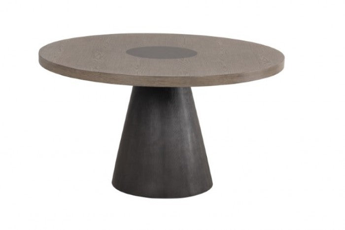 Stradaj Round Dining Table – Rustic Oak & Dark Walnut