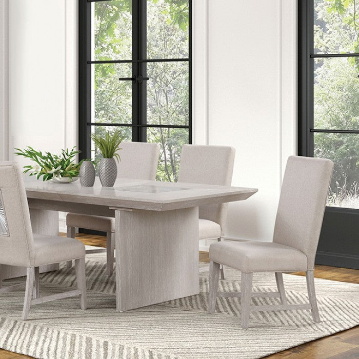 Orsen Extendable Dining Table – Light Gray with Sunburst Detail