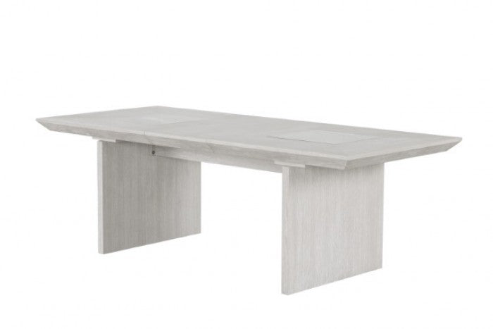 Orsen Extendable Dining Table – Light Gray with Sunburst Detail