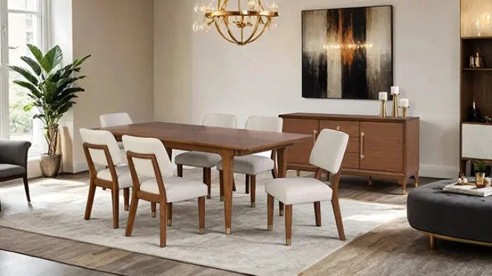 Riven Dining Table – Walnut Veneer Top with Gold-Capped Legs Denmark Home