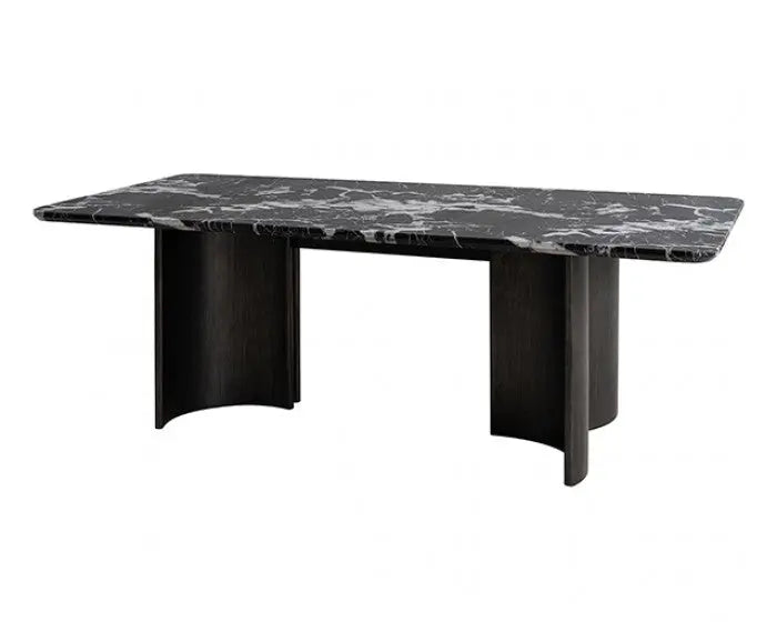 Vigor 7-Piece Dining Table Set – Black Faux Marble with Channel-Tufted Chairs Denmark Home