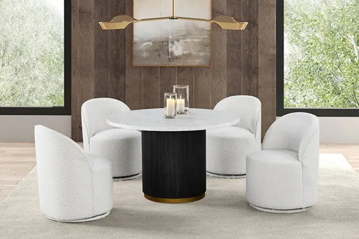 Lume Dining Swivel Chair – White Bouclé Chenille Denmark Home
