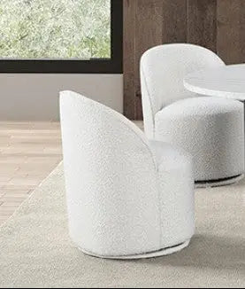 Lume Dining Swivel Chair – White Bouclé Chenille Denmark Home