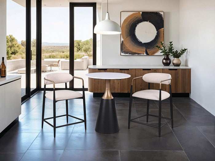 Duvall Counter Height Arm Chair – Black & White with Gold Accent