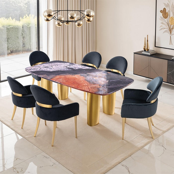 Atlas 7-Piece Dining Set – Black, Gray & Matte Gold