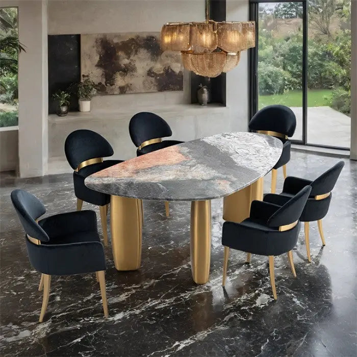 Fjell 7-Piece Dining Set – Black, Gray & Matte Gold Denmark Home