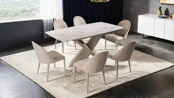 Cove Dining Table – White Ceramic Top with Brown X-Shaped Base Denmark Home