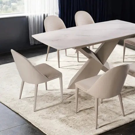 Cove Dining Table – White Ceramic Top with Brown X-Shaped Base Denmark Home