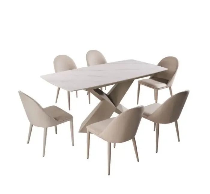 Cove Dining Table – White Ceramic Top with Brown X-Shaped Base Denmark Home