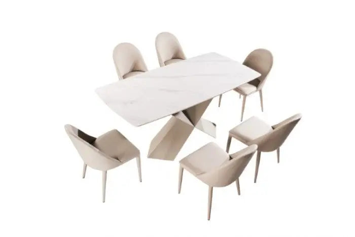 Cove Dining Table – White Ceramic Top with Brown X-Shaped Base Denmark Home