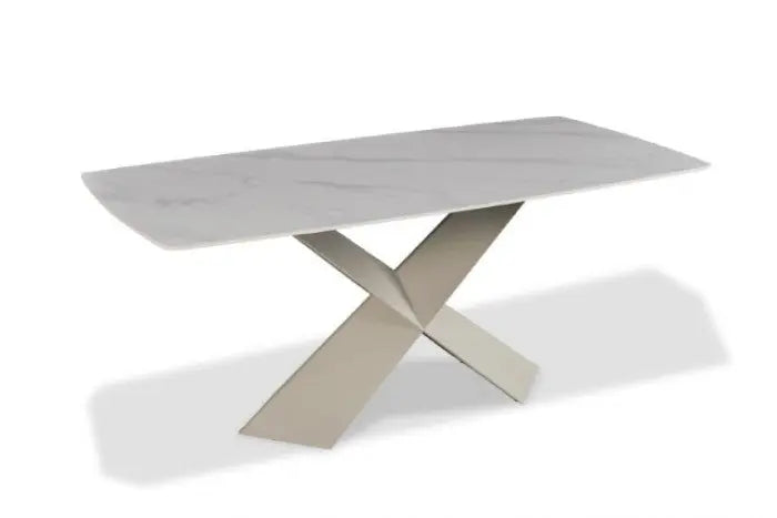 Cove Dining Table – White Ceramic Top with Brown X-Shaped Base Denmark Home