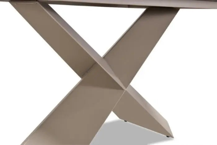 Cove Dining Table – White Ceramic Top with Brown X-Shaped Base Denmark Home