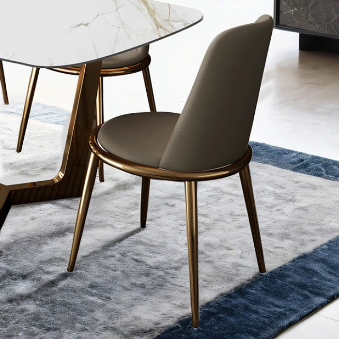 Verna Dining Side Chair – Gold & Taupe Upholstery