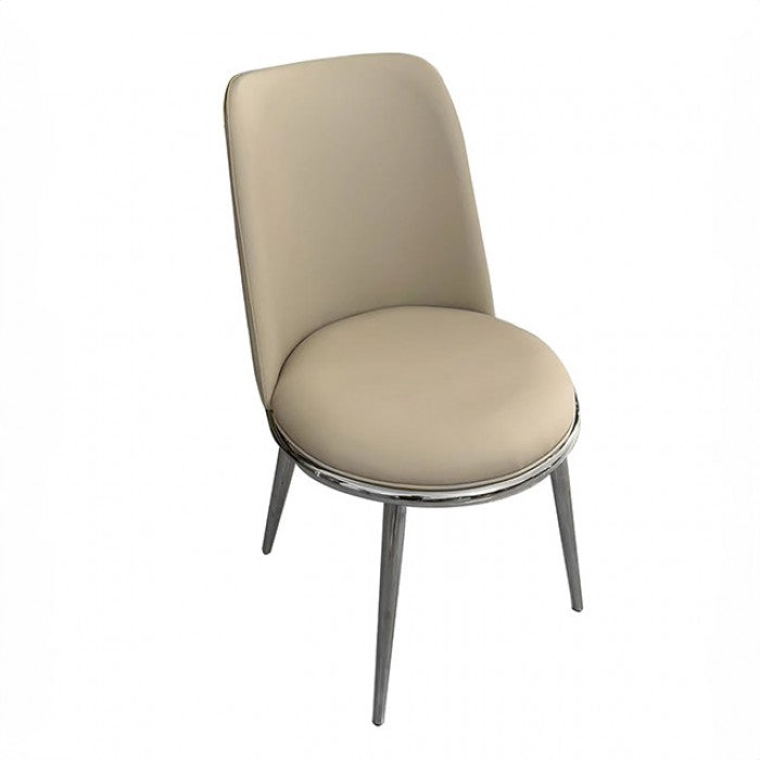 Verna Dining Side Chair – Silver & Taupe Upholstery