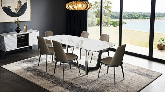 Verna 7-Piece Dining Set – Silver & White Ceramic