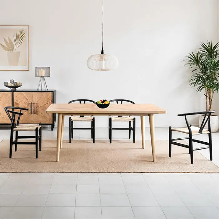 Skara 7-Piece Dining Table Set – Natural Wood with Black Wishbone Chairs Denmark Home