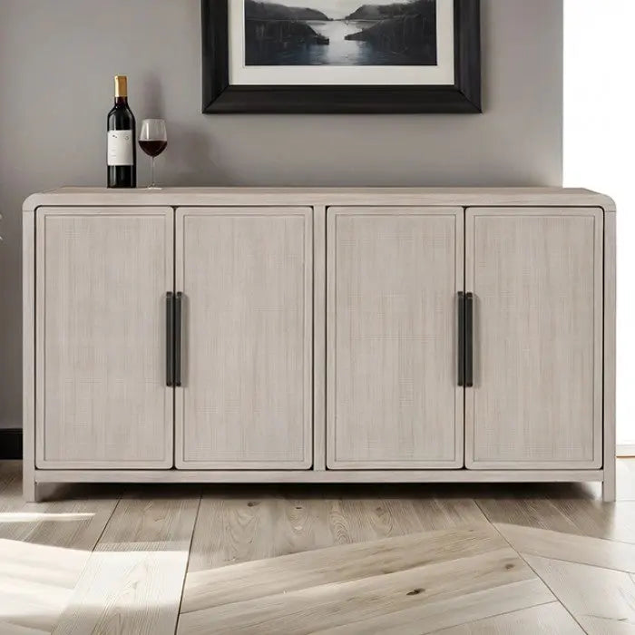 Lysa 4-Door Credenza – Gray Fog with Woven Rattan Detail Denmark Home