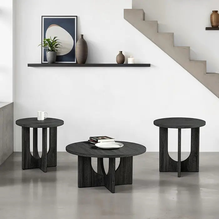 Vea 3-Piece Table Set – Gray with Cross-Arch Base Denmark Home
