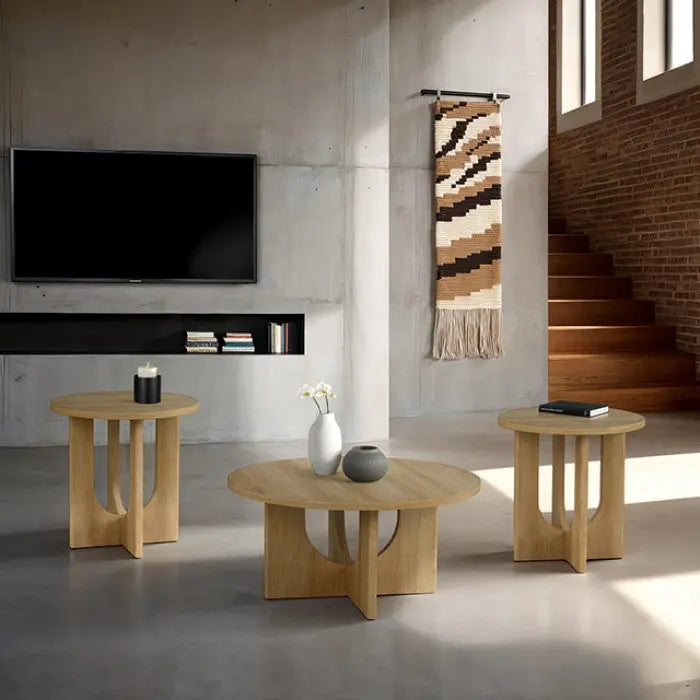 Vea 3-Piece Table Set – Natural with Cross-Arch Base Denmark Home