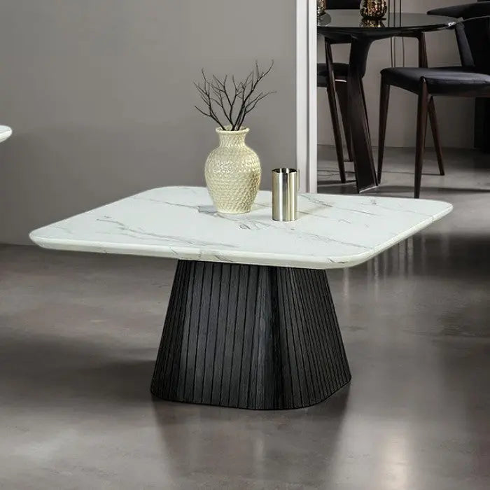 Tivoli Coffee Table – Black Faux Marble with Reeded Drum Base Denmark Home