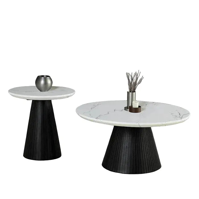 Tivoli Round Cocktail Table – Black Faux Marble with Reeded Drum Base Denmark Home