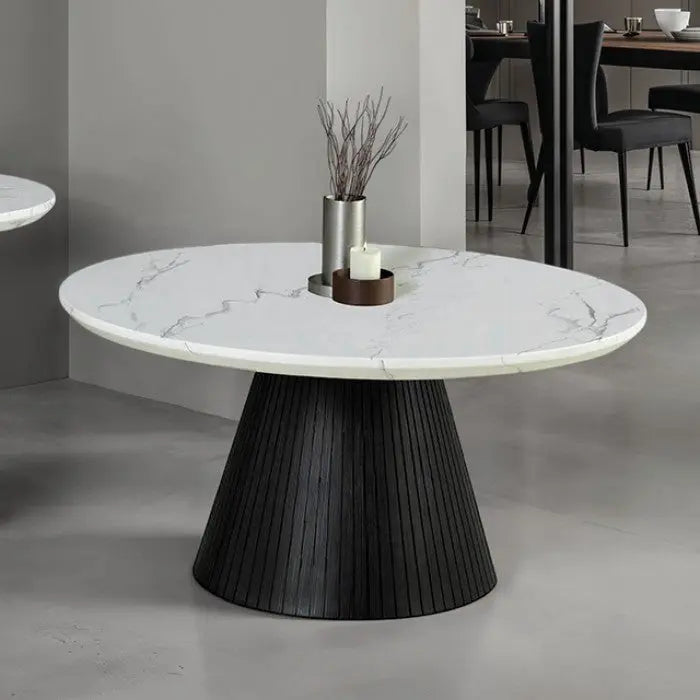 Tivoli Round Cocktail Table – Black Faux Marble with Reeded Drum Base Denmark Home