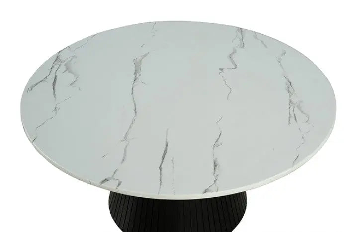 Tivoli Round Cocktail Table – Black Faux Marble with Reeded Drum Base Denmark Home