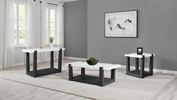 Thurlow Coffee Table – White/Black with Faux Marble Top Denmark Home