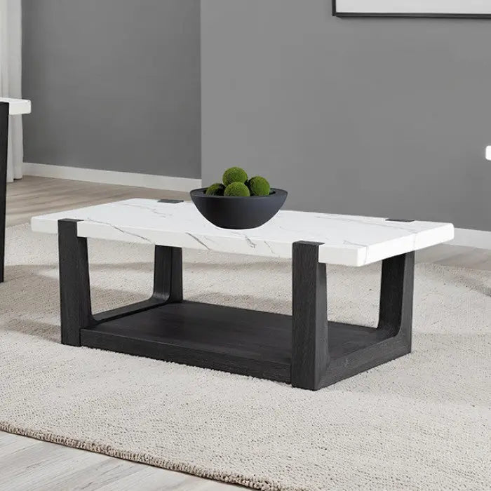 Thurlow Coffee Table – White/Black with Faux Marble Top Denmark Home