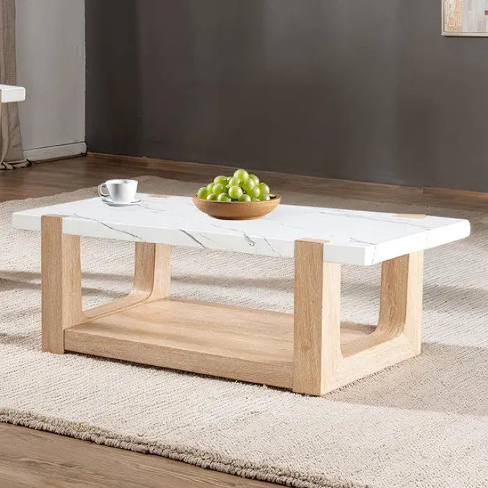 Thurlow Coffee Table – White/Natural with Faux Marble Top Denmark Home