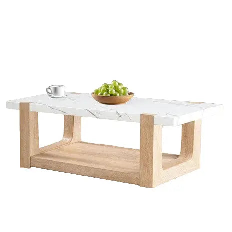 Thurlow Coffee Table – White/Natural with Faux Marble Top Denmark Home