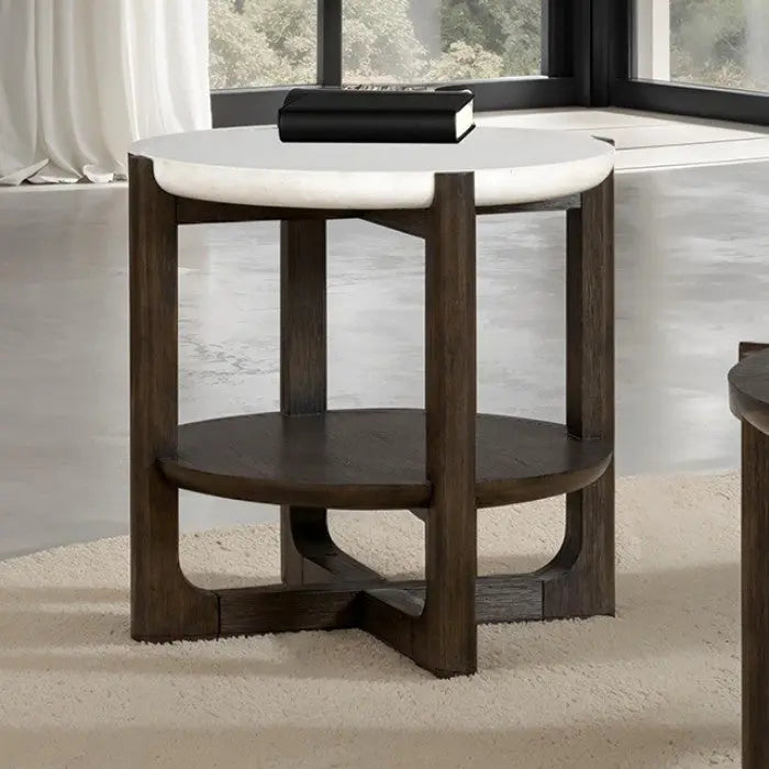 Alessandre End Table – Dark Walnut with Quartz Stone Top Denmark Home